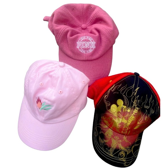 DISNEY WORLD & PINK VICTORIA SECRET Baseball Caps LOT X 3 Women’s Adult one Size - Picture 1 of 10